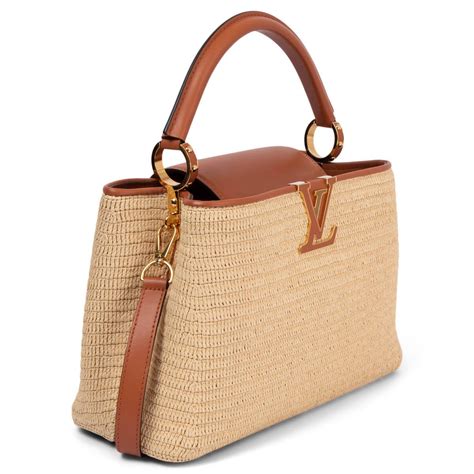 sacosa de rafie louis vuitton|LOUIS VUITTON beige raffia 2021 CAPUCINES MM Shoulder .